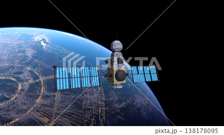 人工衛星と地球 138178095