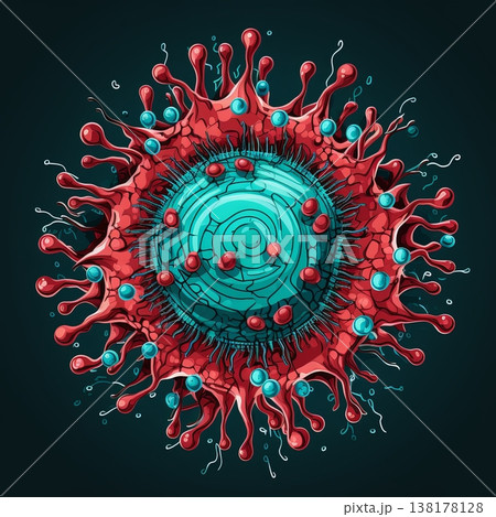 Detailed Coronavirus Illustration with Red Outer Layer and Blue Interior 138178128