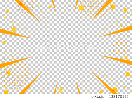 お祝いやセール・キラキラした星とオレンジの集中線フレーム背景・星とドットの爆発・強調デザイン 138178132