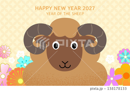 Year of the Sheep 2027 postcard template vector illustration 138178133