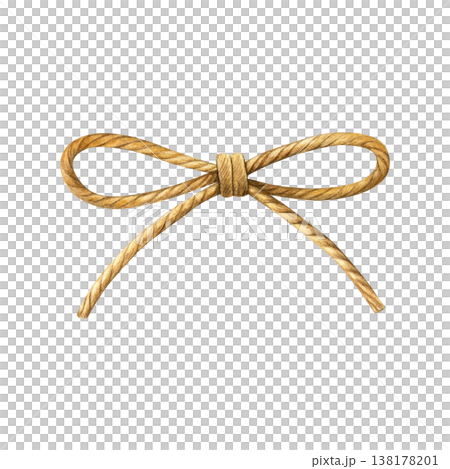 Twine. Hand-painted watercolor illustration of a tied rope bow with natural texture. Ideal for rustic design, packaging, nautical themes, invitations or decorative elements 138178201