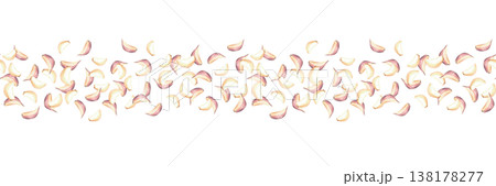 Watercolor Garlic cloves seamless border. Hand drawn fragrant garden vegetables, food spice, hot seasoning. Illustration on isolated white background for product packaging, kitchen stripped fabric. Watercolor Garlic cloves seamless border. Hand drawn fragrant garden vegetables, food spice, hot seasoning. Illustration on isolated white background for product packaging, kitchen stripped fabric. 138178277