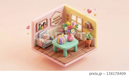 かわいいインテリアの3Dイメージ 138178409