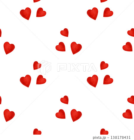 Watercolor seamless pattern of scattered red hearts on a white background. Perfect for Valentine’s cards, wrapping paper, fabrics or love-themed designs Watercolor seamless pattern of scattered red hearts on a white background. Perfect for Valentine’s cards, wrapping paper, fabrics or love-themed designs 138178431