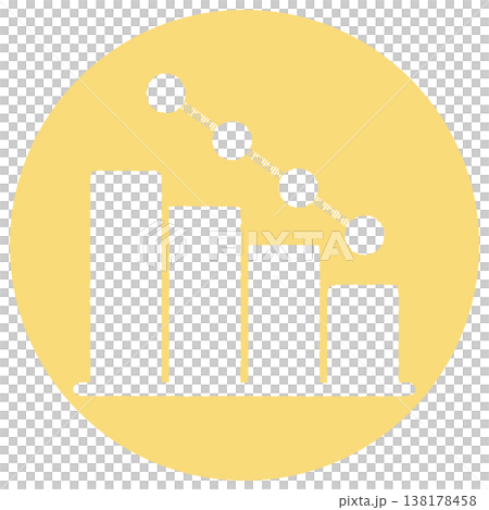 Simple line and bar graph icons, downward sloping to the right, yellow background. Simple line and bar graph icons, downward sloping to the right, yellow background. 138178458