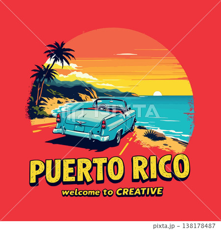 Vsai puerto rico sunset drive vintage car island vacation 138178487