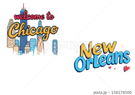 Vsai welcome to chicago skyline new orleans travel typography 138178500
