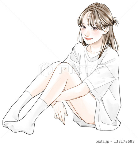 体育座りしている女性 138178695