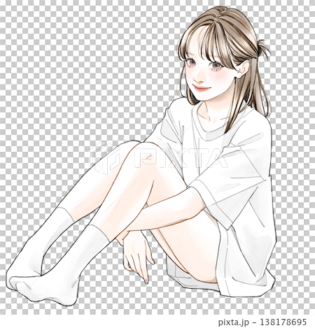 体育座りしている女性 138178695