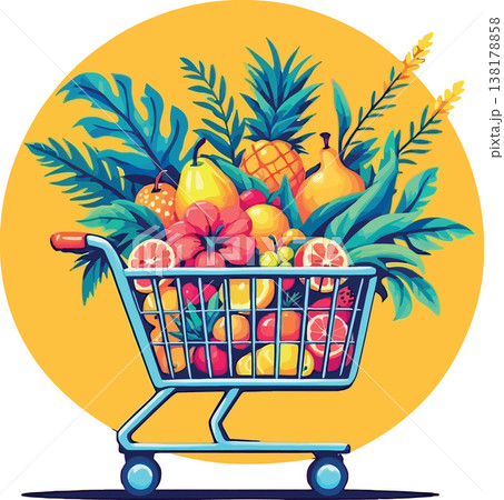 Vsai shopping cart full of fresh tropical fruit foliage Vsai shopping cart full of fresh tropical fruit foliage 138178858
