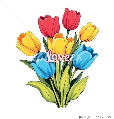 Vsai colorful tulip bouquet with a romantic love message Vsai colorful tulip bouquet with a romantic love message 138178859