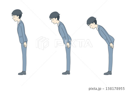 お辞儀をする角度のイラストセット　若いビジネスマン 138178955