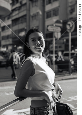 Black and White Portrait of Young Thai Woman in Hong Kong 138179044