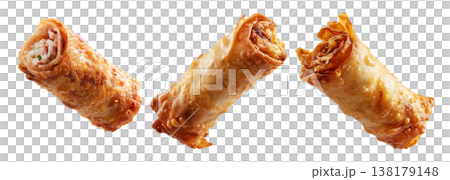 Set of Australia Chiko Roll or crispy fried chicken wrap stuffed with melted cheese, bell peppers, and meat, on white background Set of Australia Chiko Roll or crispy fried chicken wrap stuffed with melted cheese, bell peppers, and meat, on white background 138179148