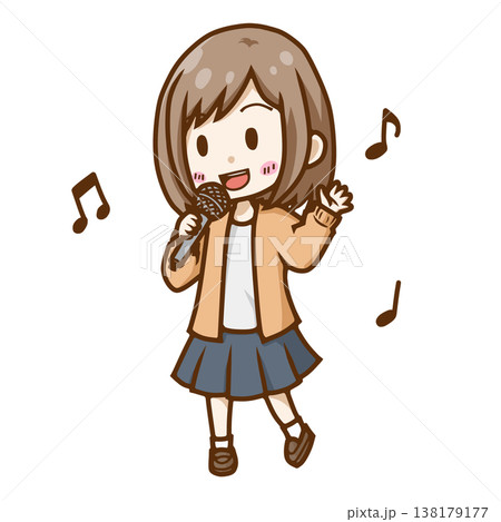 カラオケでマイクを手に楽しそうに歌う女性のイラスト 138179177
