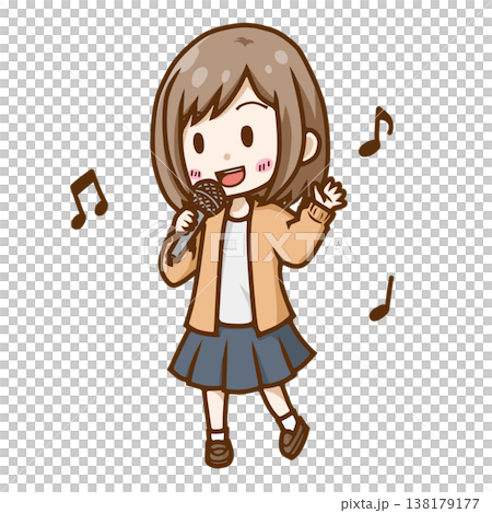 カラオケでマイクを手に楽しそうに歌う女性のイラスト 138179177