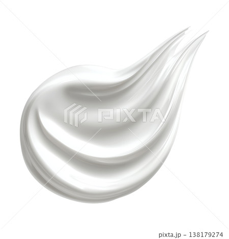 White creamy smear with smooth glossy texture isolated on white background, representing skincare and beauty concept 138179274