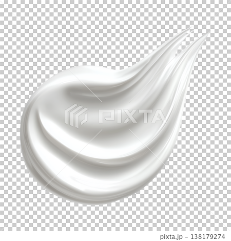 White creamy smear with smooth glossy texture isolated on white background, representing skincare and beauty concept 138179274