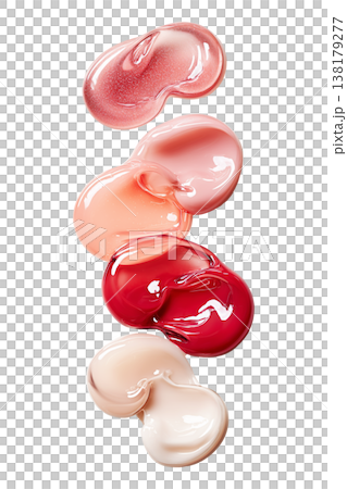 Glossy colorful skincare gel smears of lip gloss isolated on white background, symbolizing beauty and care 138179277