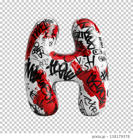 Inflatable letter H covered in graffiti art isolated on white background, representing urban creativity and bold street concept Inflatable letter H covered in graffiti art isolated on white background, representing urban creativity and bold street concept 138179378
