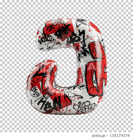 Inflatable letter J covered in graffiti art isolated on white background, representing urban creativity and bold street concept 138179379