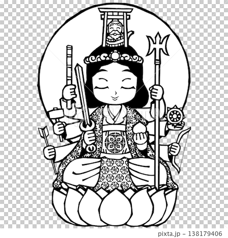 八臂弁財天（閉眼，單色）[稍後將發布帶有較小光環的修訂版。 ] 138179406