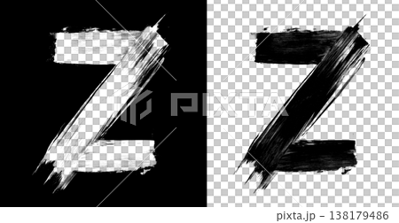 Brushstroke letter Z in bold grunge style on split isolated black and white background, symbolizing contrast and creativity Brushstroke letter Z in bold grunge style on split isolated black and white background, symbolizing contrast and creativity 138179486