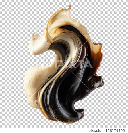 Coffee, cream, and milk splashes merging in dynamic style isolated on white background, concept of fluid energy and freshness 138179506