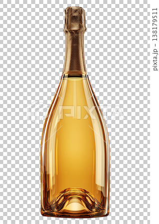 Clear sparkling wine bottle with gold foil shown isolated on white background, concept of celebration and elegance Clear sparkling wine bottle with gold foil shown isolated on white background, concept of celebration and elegance 138179511
