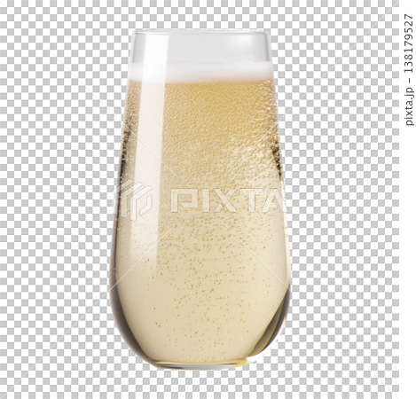 Closeup of champagne flute with golden bubbles isolated on white background symbolizing celebration and elegance Closeup of champagne flute with golden bubbles isolated on white background symbolizing celebration and elegance 138179527