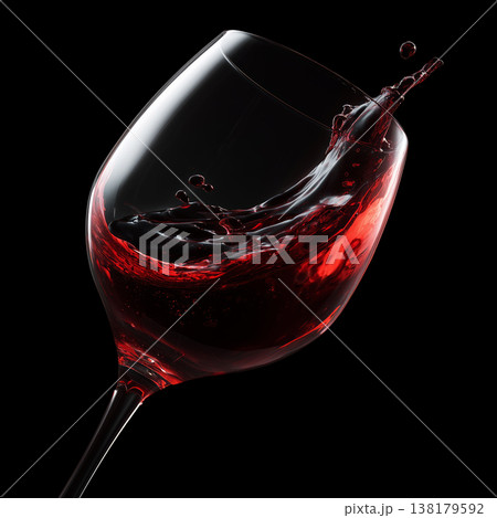 Red wine splashing in a clear glass isolated on black background with clipping path, concept of elegance and luxury refinement 138179592