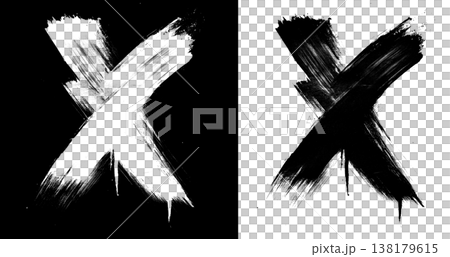 Brushstroke letter X in bold grunge style on split isolated black and white background, symbolizing contrast and creativity Brushstroke letter X in bold grunge style on split isolated black and white background, symbolizing contrast and creativity 138179615