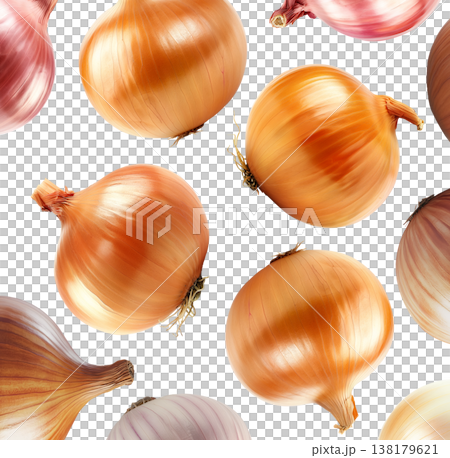 Assorted whole onions of different colors and types isolated on white background, freshness, variety, and natural produce Assorted whole onions of different colors and types isolated on white background, freshness, variety, and natural produce 138179621