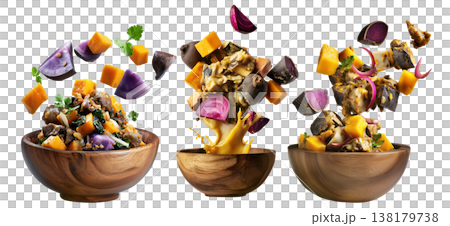 Papua New Guinea Taro and Sweet Potato Stew, thick stew of root vegetables and leafy greens, isolated on white background Papua New Guinea Taro and Sweet Potato Stew, thick stew of root vegetables and leafy greens, isolated on white background 138179738