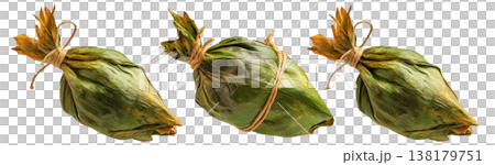 Venezuelan tamales wrapped in corn husk, tied with rustic rope, isolated on white background, representing South American cuisine Venezuelan tamales wrapped in corn husk, tied with rustic rope, isolated on white background, representing South American cuisine 138179751