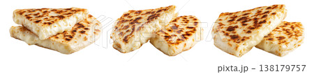 Argentina grilled Provoleta cheese pieces stacked, isolated on white transparent background. Concept of South American Cuisine 138179757