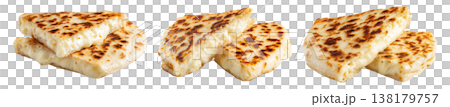 Argentina grilled Provoleta cheese pieces stacked, isolated on white transparent background. Concept of South American Cuisine 138179757