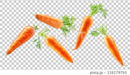 Bunches of fresh orange carrots with green tops arranged in a scattered layout isolated on white background, organic healthy food Bunches of fresh orange carrots with green tops arranged in a scattered layout isolated on white background, organic healthy food 138179793