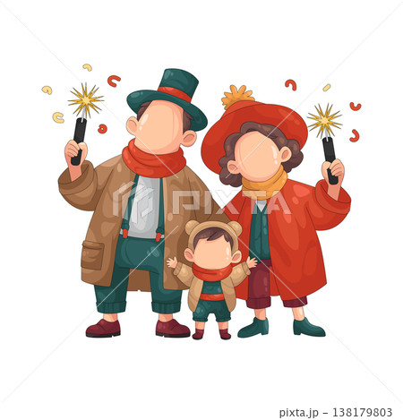 Illustration of family celebrating New Year Illustration of family celebrating New Year 138179803