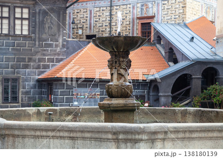 Stone fountain in the courtyard of Cesky Krumlov Castle 138180139