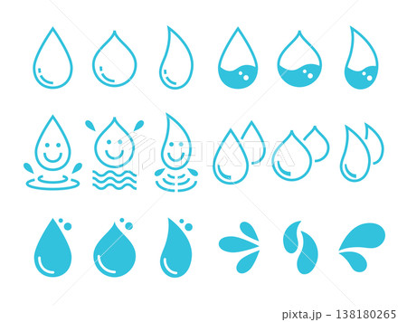 シンプルな水滴や雫、水のイメージのアイコンセット シンプルな水滴や雫、水のイメージのアイコンセット 138180265