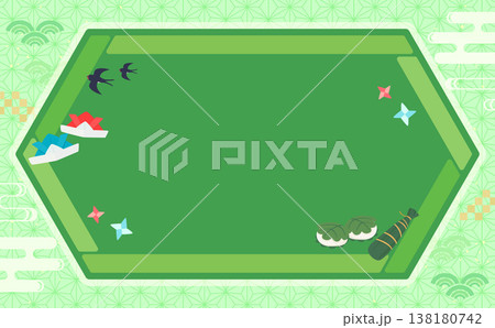 端午の節句の和風六角形フレーム3_文字なし_横 138180742