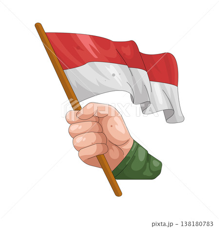 Illustration of hand holding the Indonesia flag Illustration of hand holding the Indonesia flag 138180783