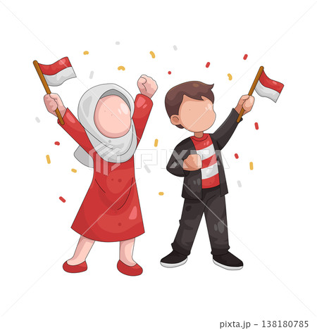 Illustration of Couple Celebrating Indonesian Independence Day 138180785