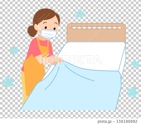 シーツ交換をする女性　介護 138180892