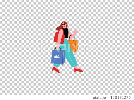 一位年輕女子購物的插圖 一位年輕女子購物的插圖 138181270
