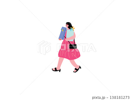 たくさん買い物をする女性のイラスト たくさん買い物をする女性のイラスト 138181273