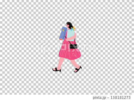 たくさん買い物をする女性のイラスト たくさん買い物をする女性のイラスト 138181273