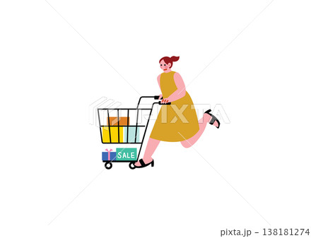 ショッピングカートを押す女性のイラスト 138181274