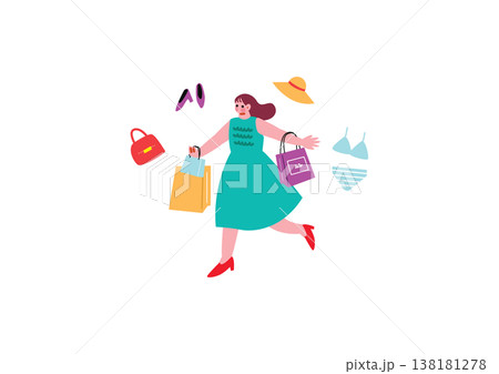 買い物を楽しむ女性のイラスト 138181278